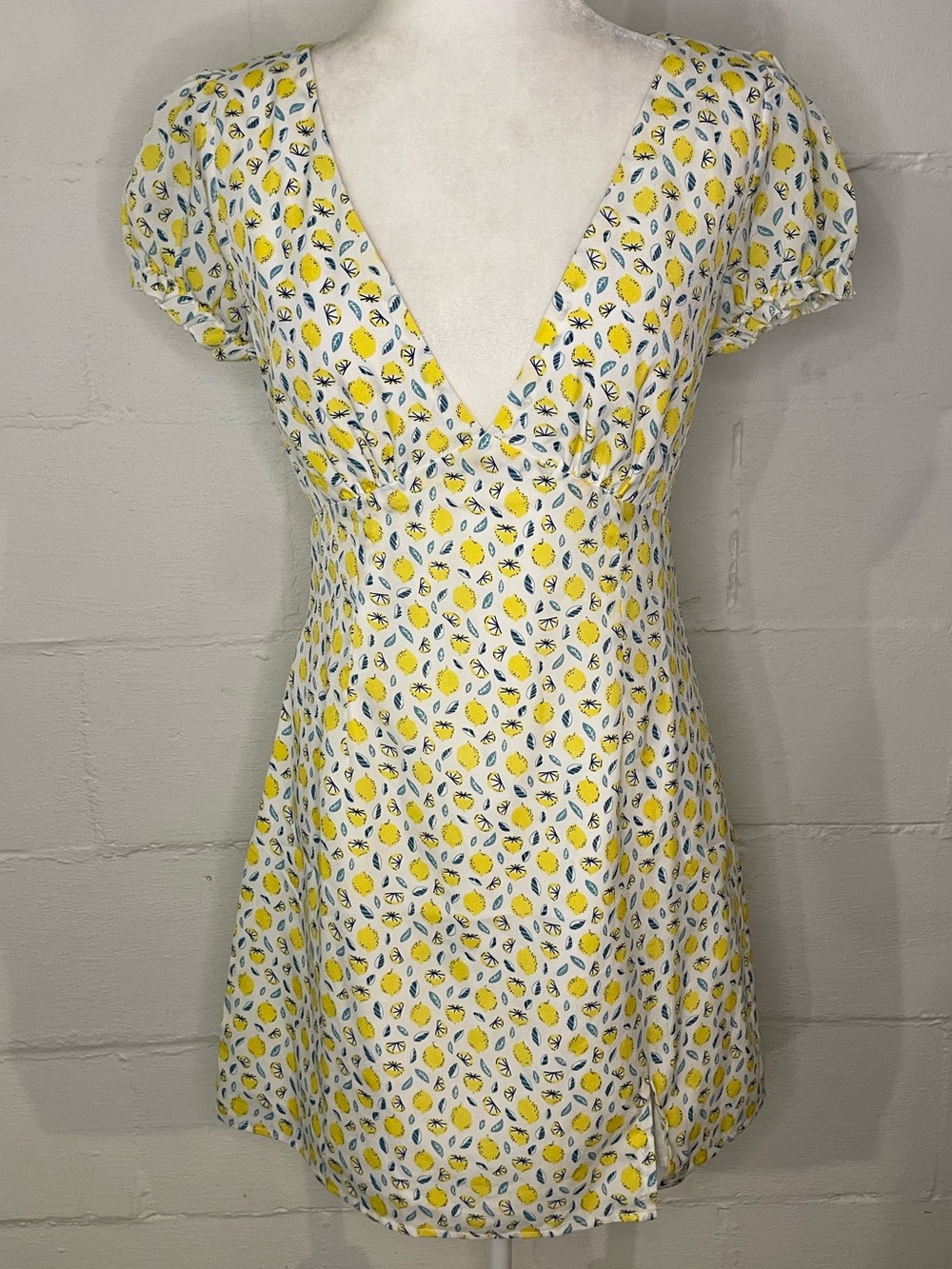 Princess Polly White Mini Dress with Yellow Lemon Print